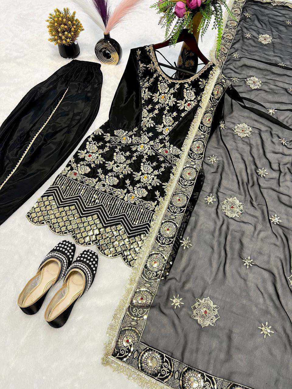 Regal Obsidian Floral Hand-Crafted Ensemble